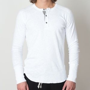 Wings + Horns 1x1 Slub Long Sleeve Henley White Mens Large